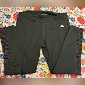 Vintage Adidas Climalite Charcoal Leggings with Logo and Striped Calf Design